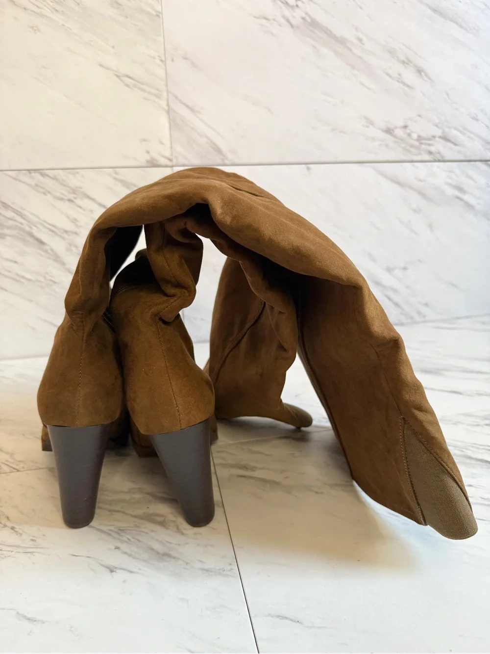NEW JustFab Iman Tan Brown Suede Over-the-Knee Heel Boots Womens Size 10
